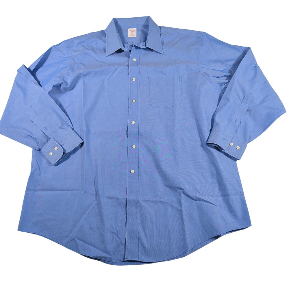 Brooks Brothers Shirt Mens 18-4/5 Blue 346 Dress Non-Iron Cotton Long Sleeve